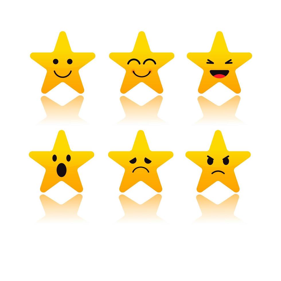 Vector star set. with facial expressions, and glass shadows, vector illustration set, face character star