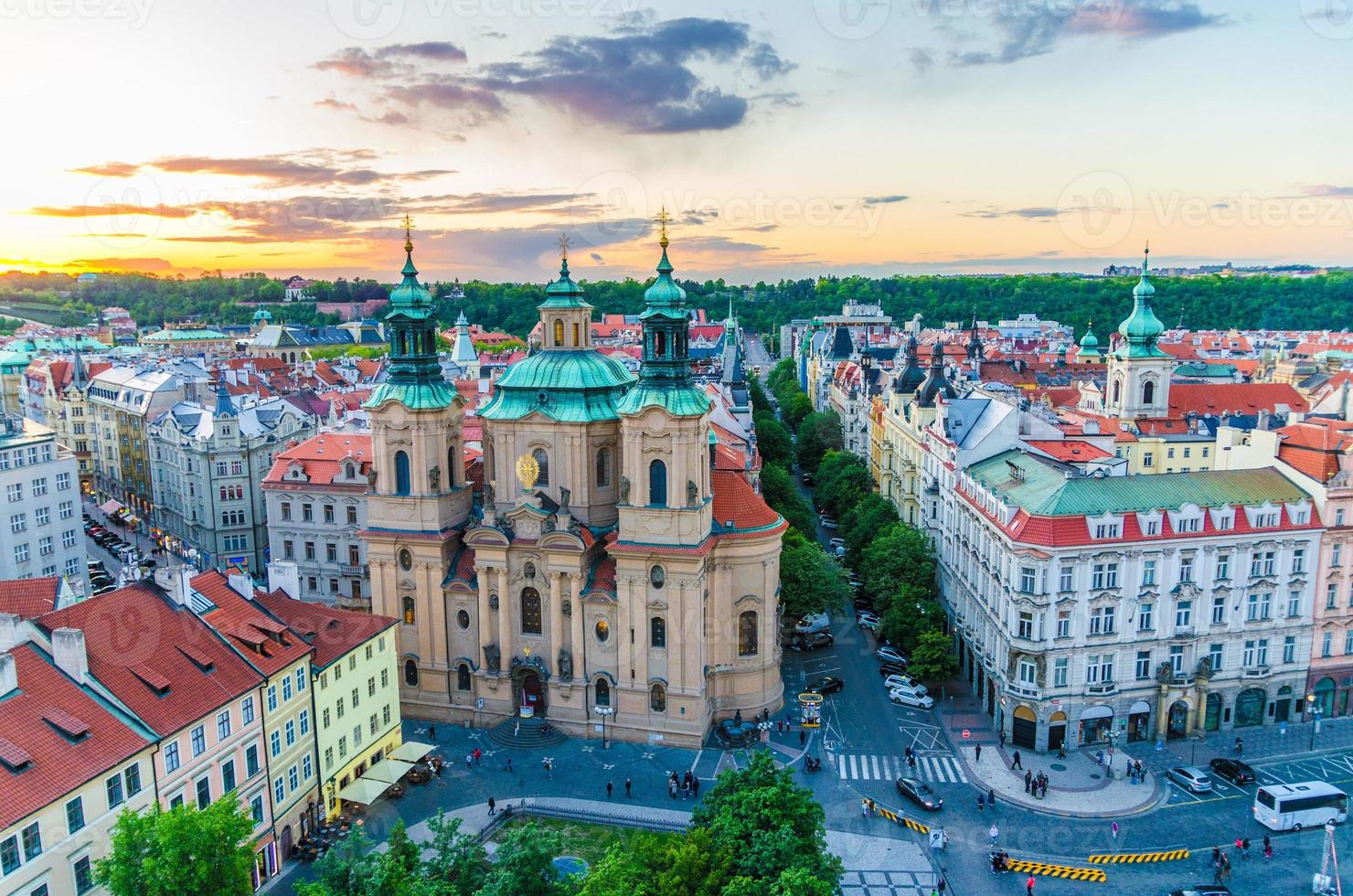 Top aerial view of Prague Old Town Square Stare Mesto historical city centre photo