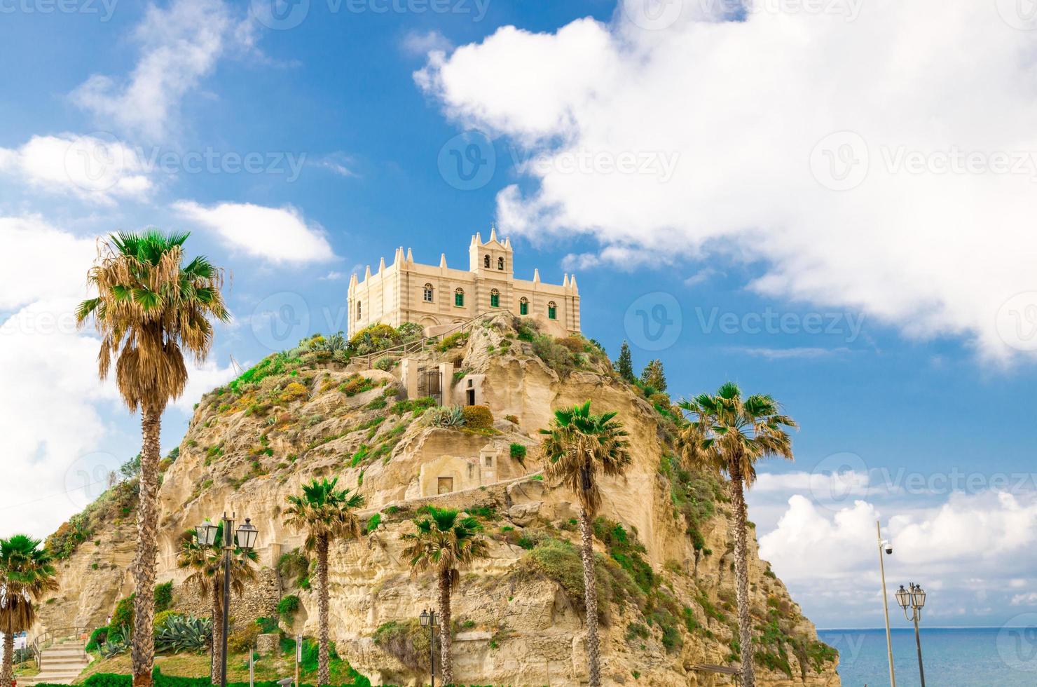 Sanctuary church Santa Maria dell Isola on top rock, Tropea, Italy photo