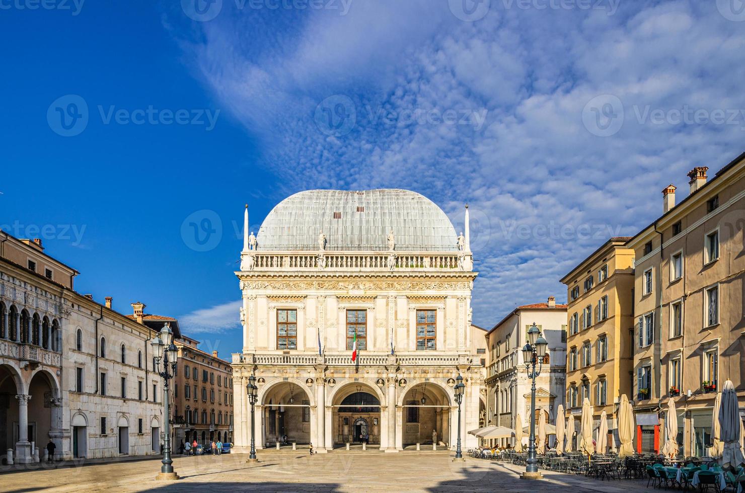 Palazzo della Loggia palace Town Hall Renaissance style building and street lights in Piazza della Loggia photo