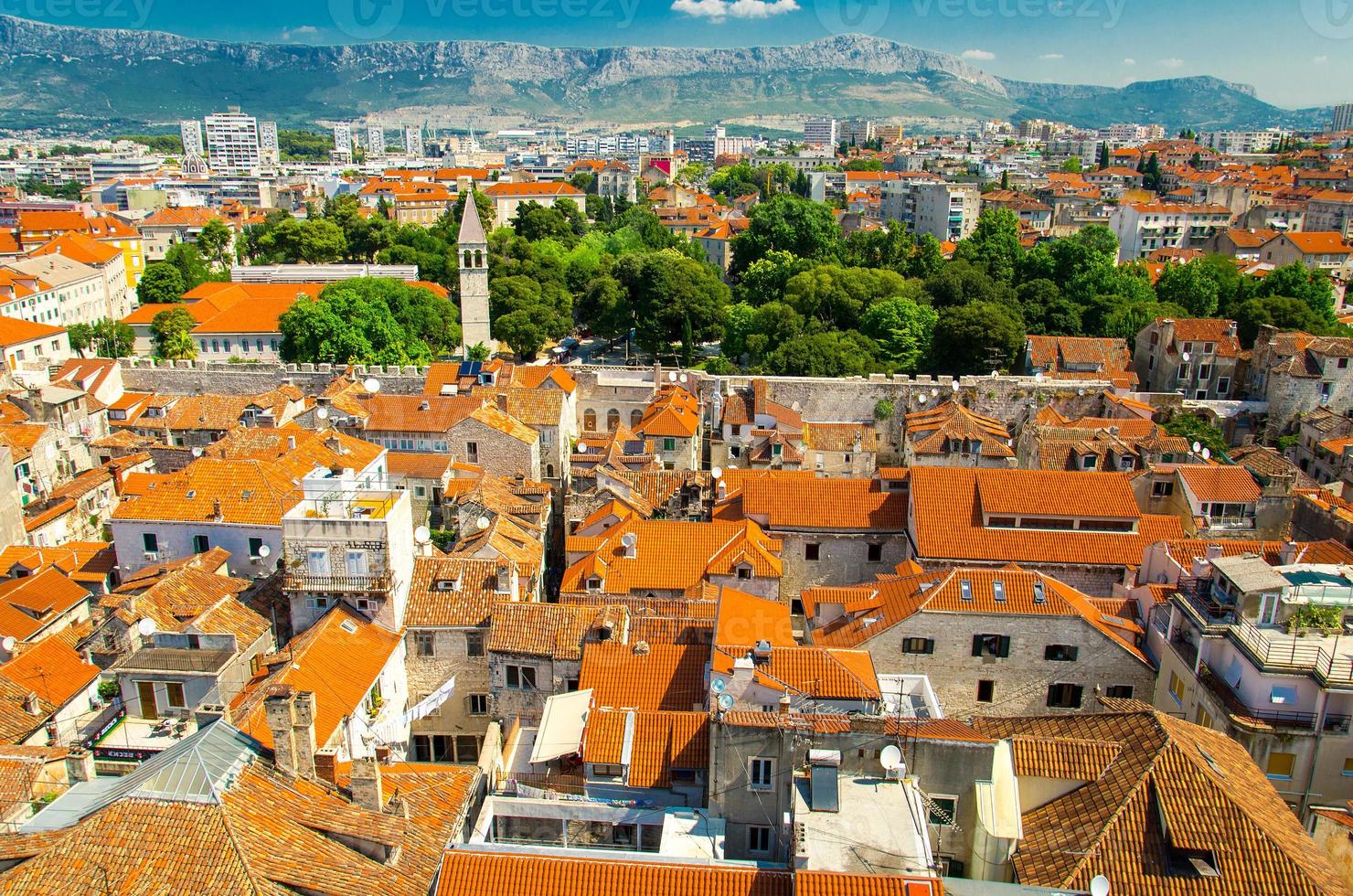 Top aerial view of Split old city buildings, Dalmatia, Croatia photo