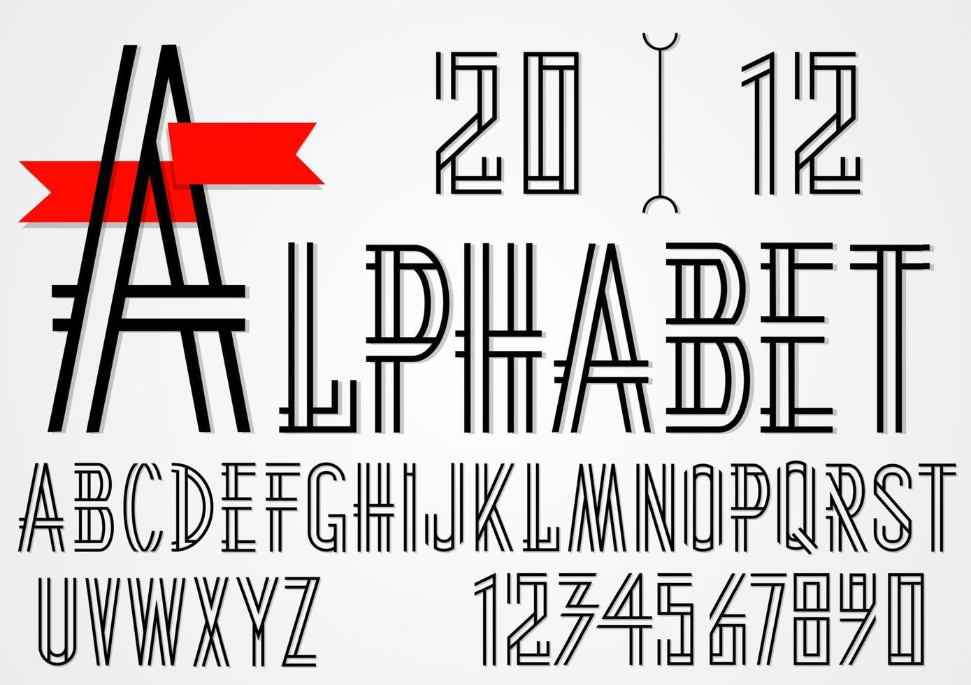 Black simple alphabet letters and numbers vector