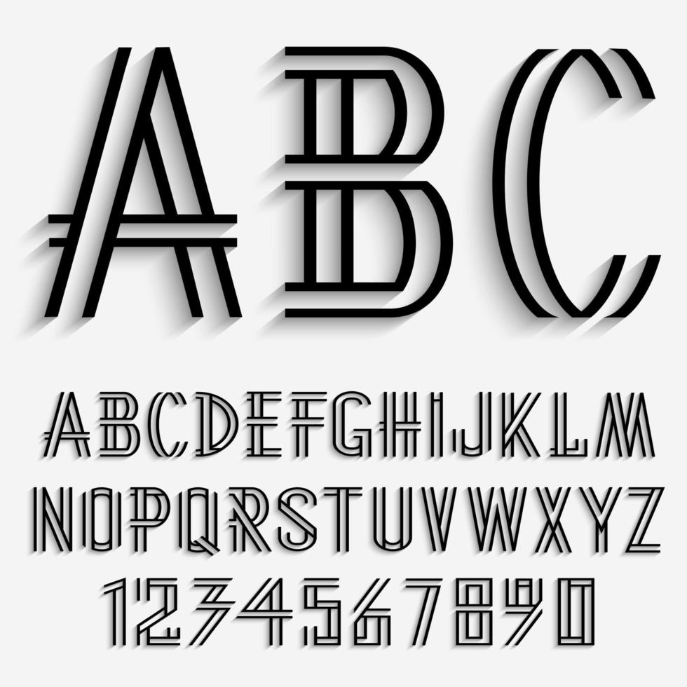 Black alphabet letters and numbers with shadow vector