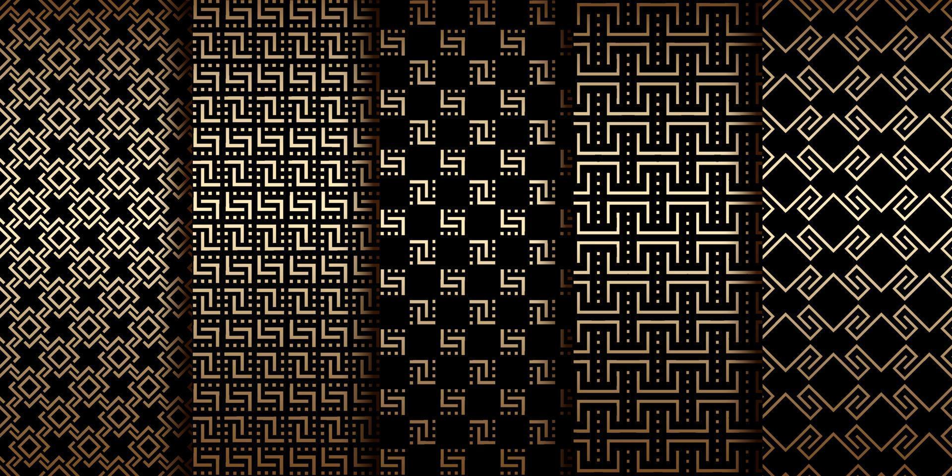 Art deco golden geometric seamless patterns, luxury ornaments vector