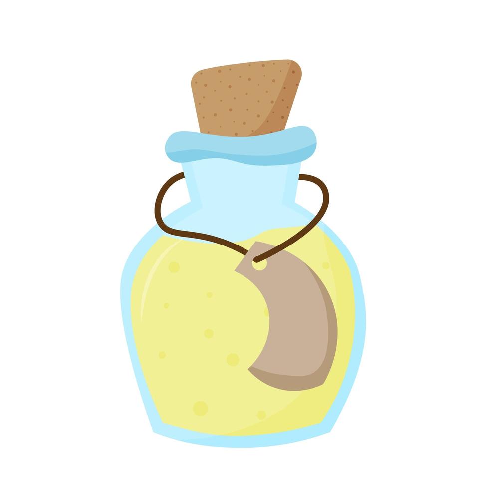 Magic potion in a small bottle with a lid and a tag vector