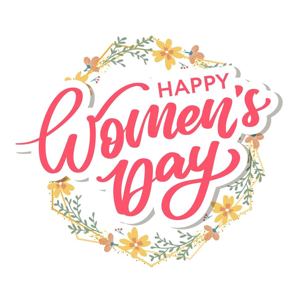 Women's Day hand drawn lettering. Red text isolated on white for postcard, poster, banner design element. Happy Women's Day script calligraphy. Ready holiday lettering design. vector