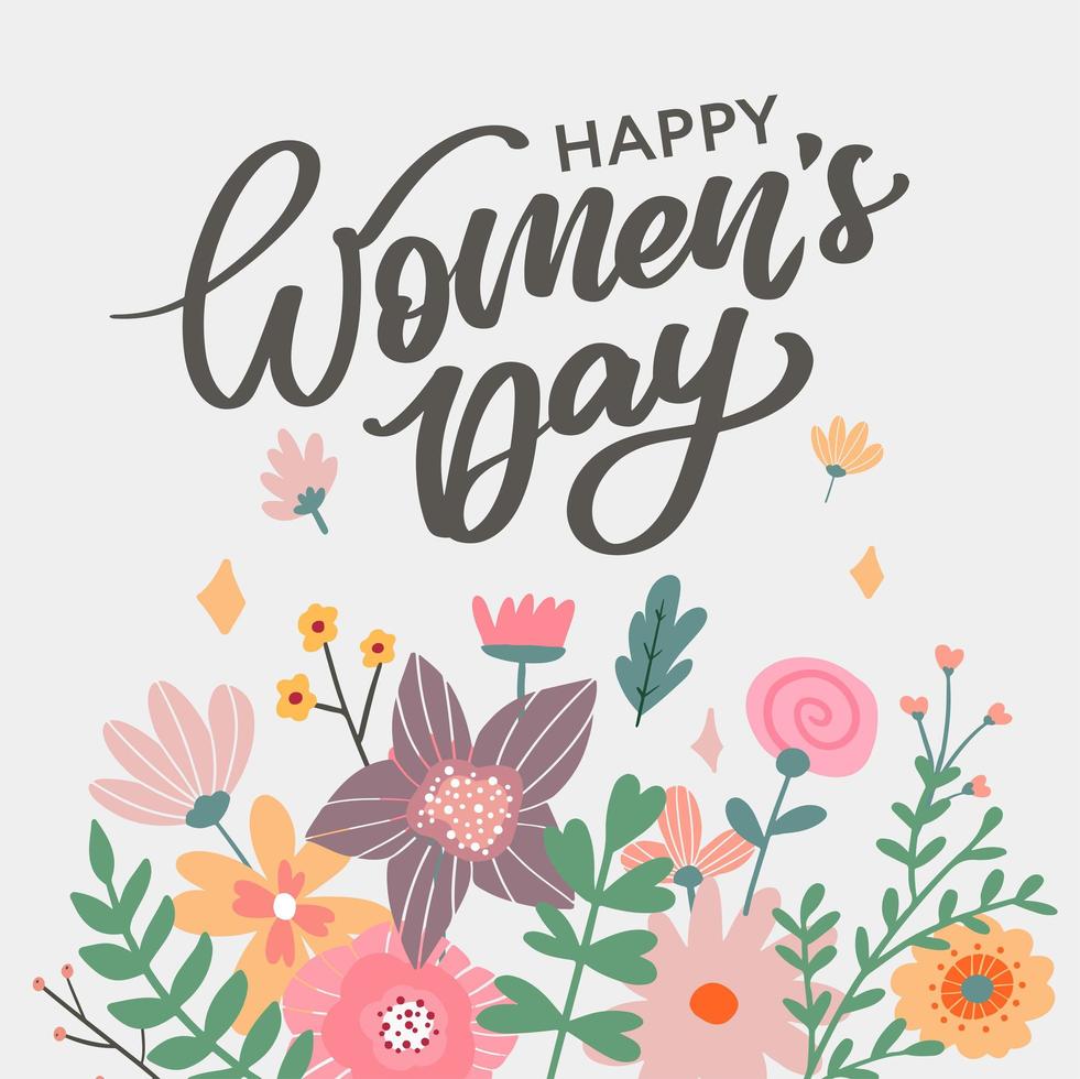 Women's Day hand drawn lettering. Red text isolated on white for postcard, poster, banner design element. Happy Women's Day script calligraphy. Ready holiday lettering design. vector