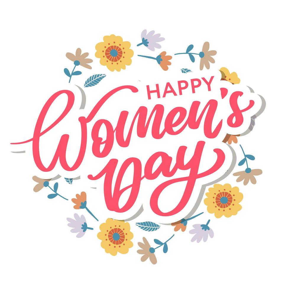 Women's Day hand drawn lettering. Red text isolated on white for postcard, poster, banner design element. Happy Women's Day script calligraphy. Ready holiday lettering design. vector