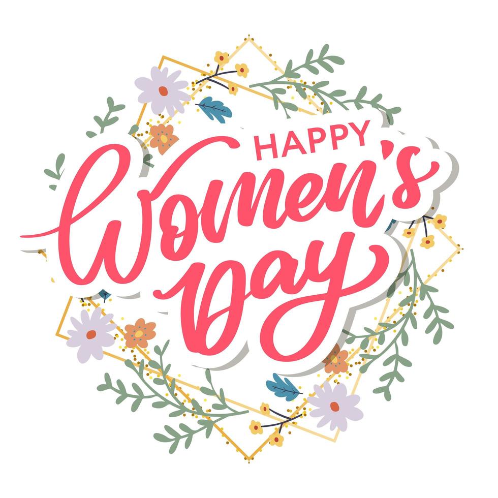 Women's Day hand drawn lettering. Red text isolated on white for postcard, poster, banner design element. Happy Women's Day script calligraphy. Ready holiday lettering design. vector