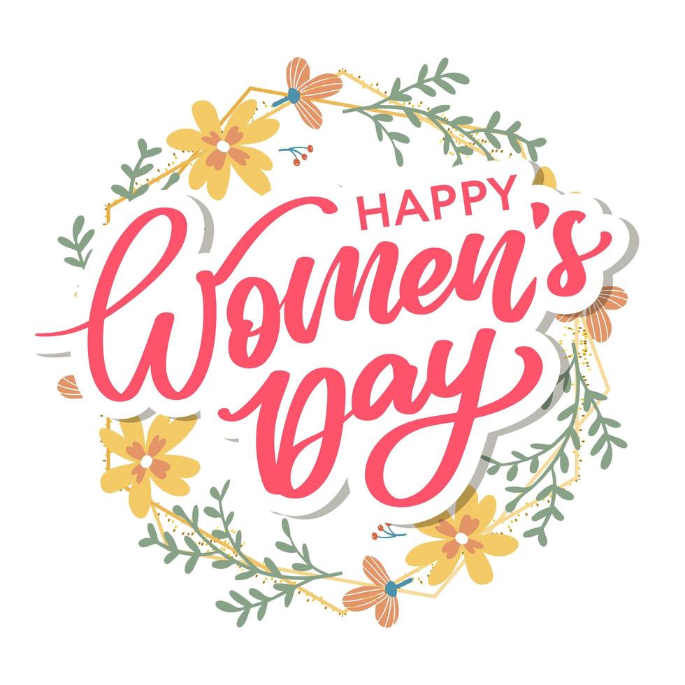 Women's Day hand drawn lettering. Red text isolated on white for postcard, poster, banner design element. Happy Women's Day script calligraphy. Ready holiday lettering design. vector