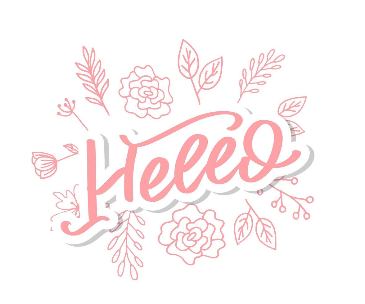 Hello in hand drawn style. Hello world. Lettering design concept. White background. Hand lettering typography. New year party. Hello quote message bubble. Hello symbol. vector