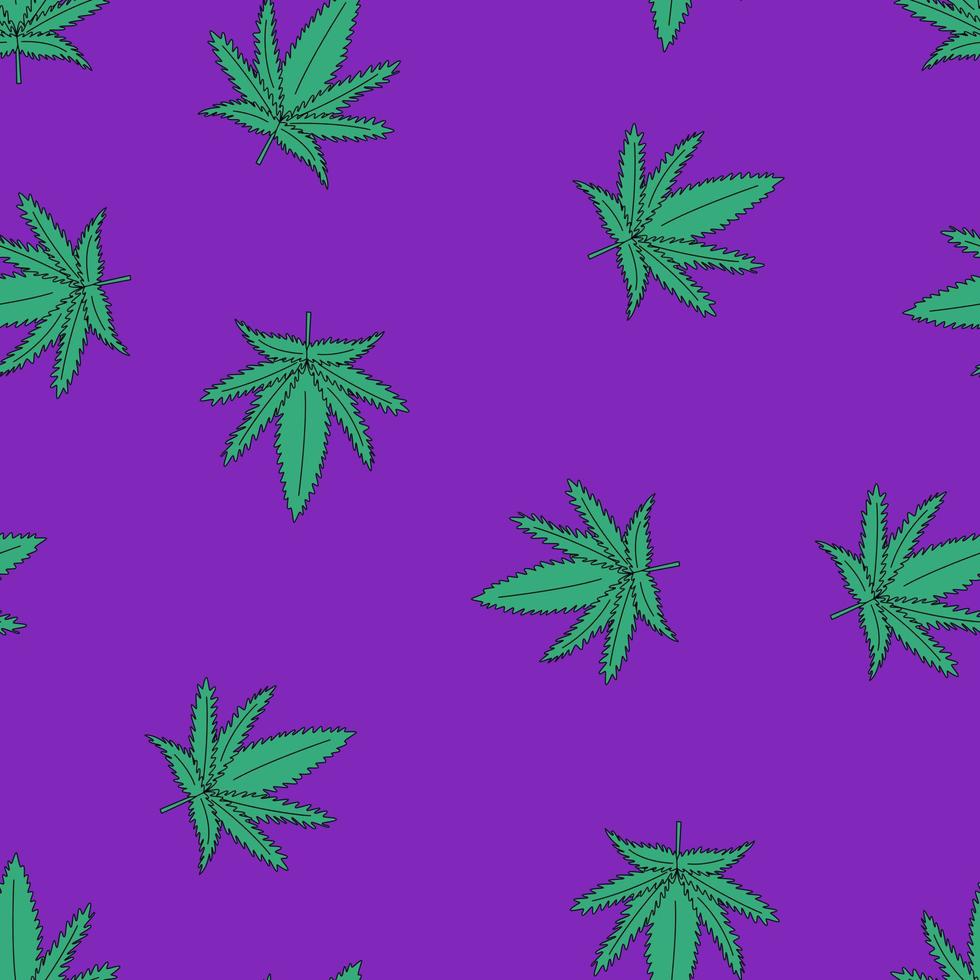 Seamless Pattern With Marijuana Leaves, Flat Vector Illustration.