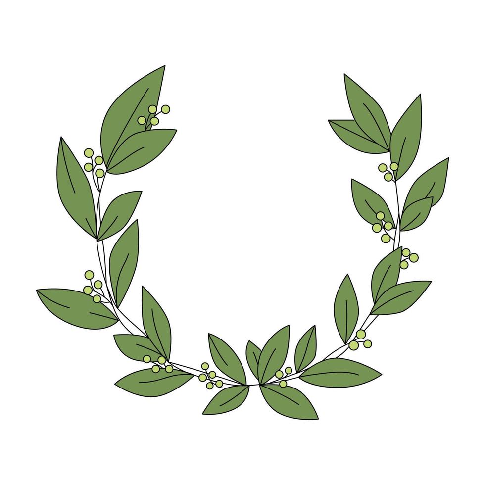 Vector illustration of a laurel wreath in cartoon style. Ancient Greece symbol of the Olympic game, triumph and victory. Decorative element for invitation or greeting card. Isolated on white