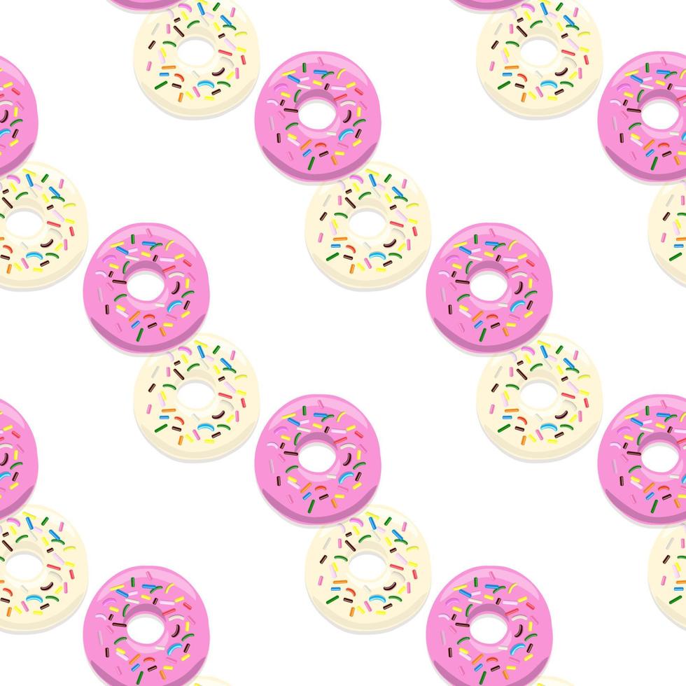 Vector  seamless pattern illustration of donuts pink and light glaze on a white background.