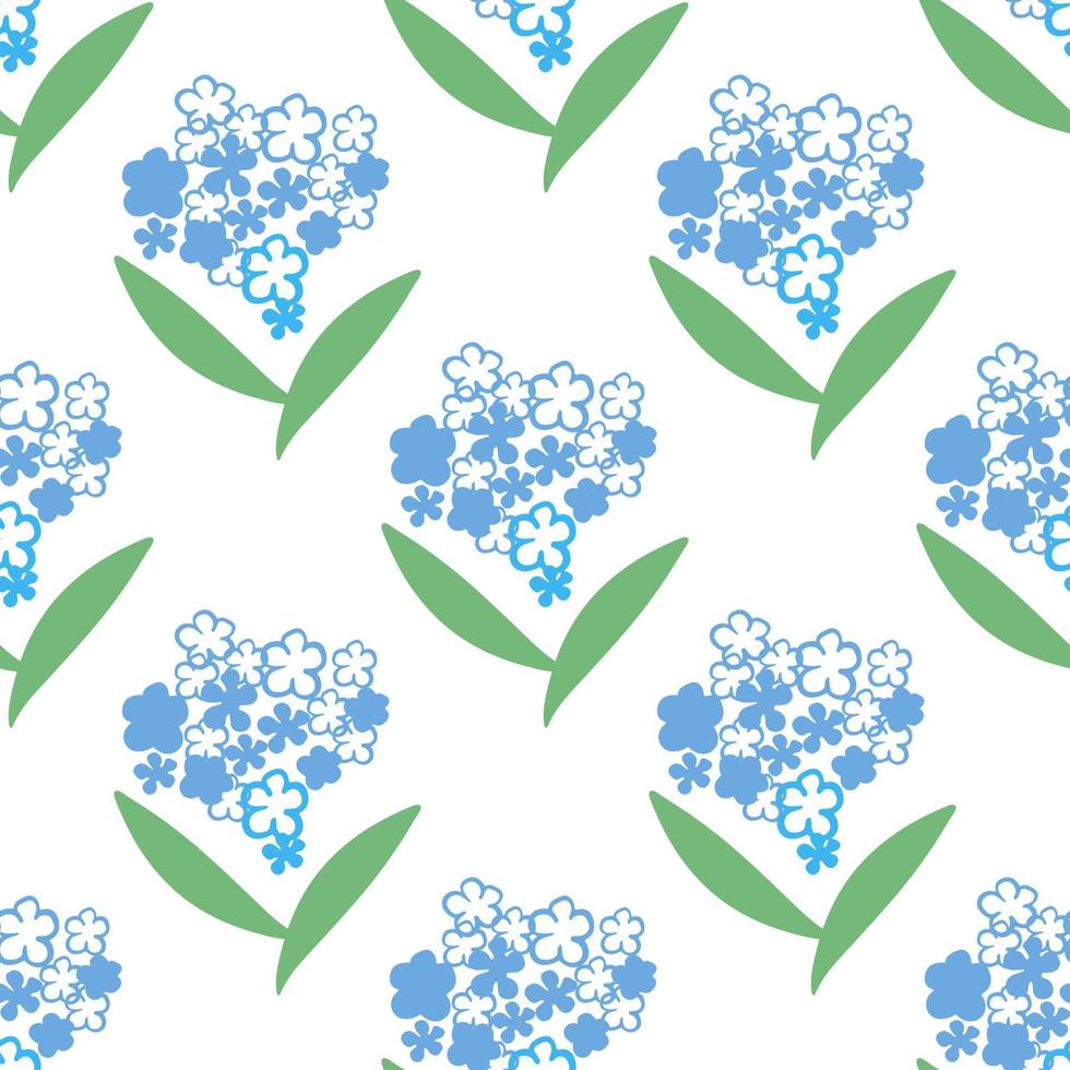 patrón transparente de vector con flores de color azul sobre fondo blanco