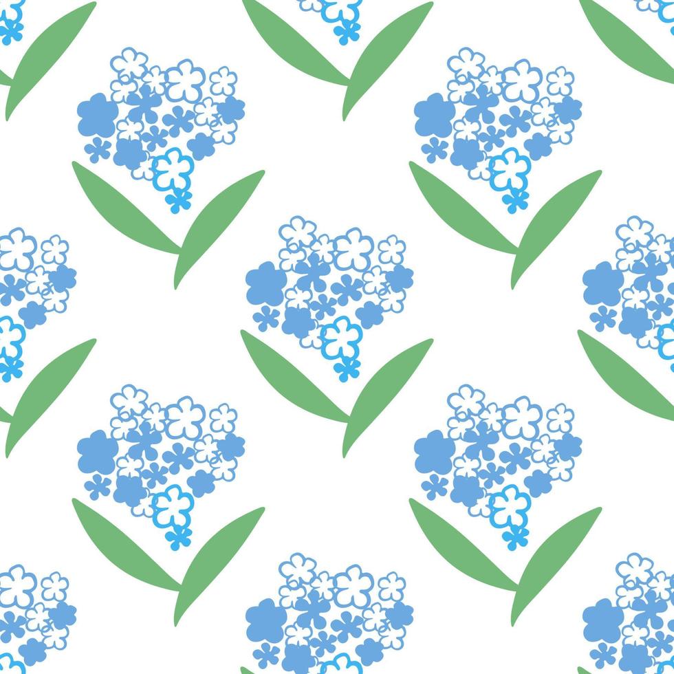 Vector seamless pattern with flowers blue color on white background