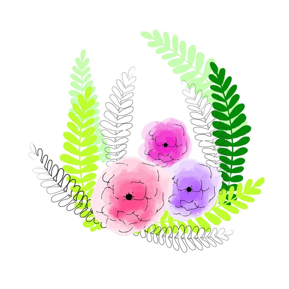 Vector illustration watercolor pink flowers on white background