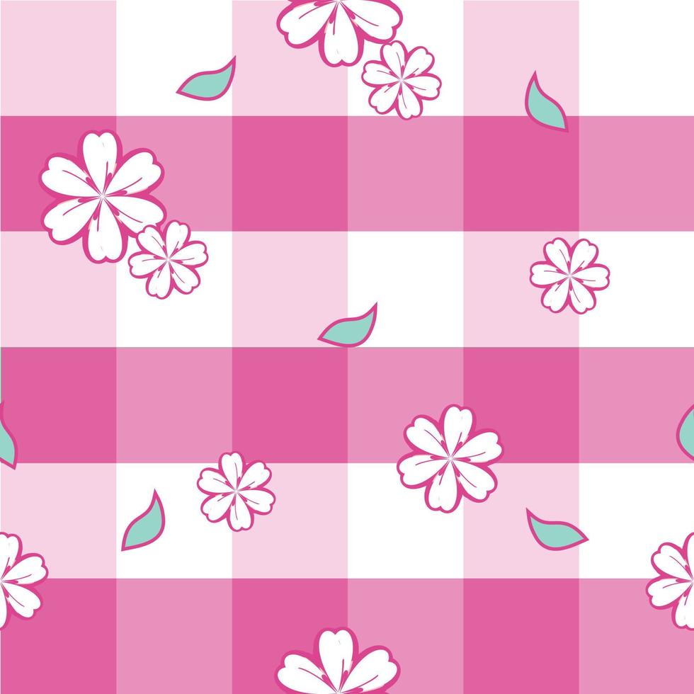 white cute flower seamless in pink check pattern for fabric vector
