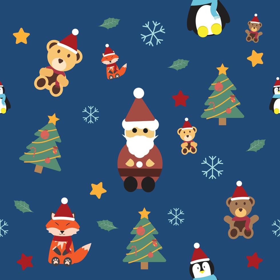 Santa with animal wearing Santa hat seamless cute pattern in Christmas theme vector