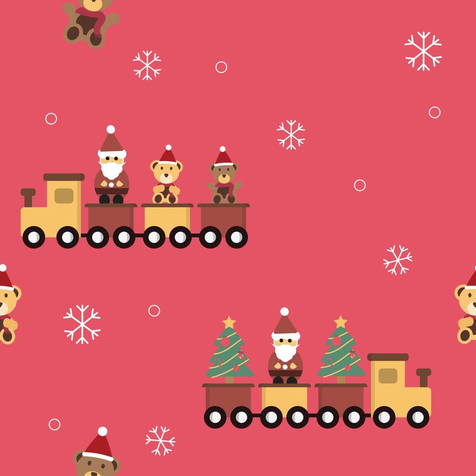 cute train with Santa riding in red background seamless pattern for print in Christmas theme vector