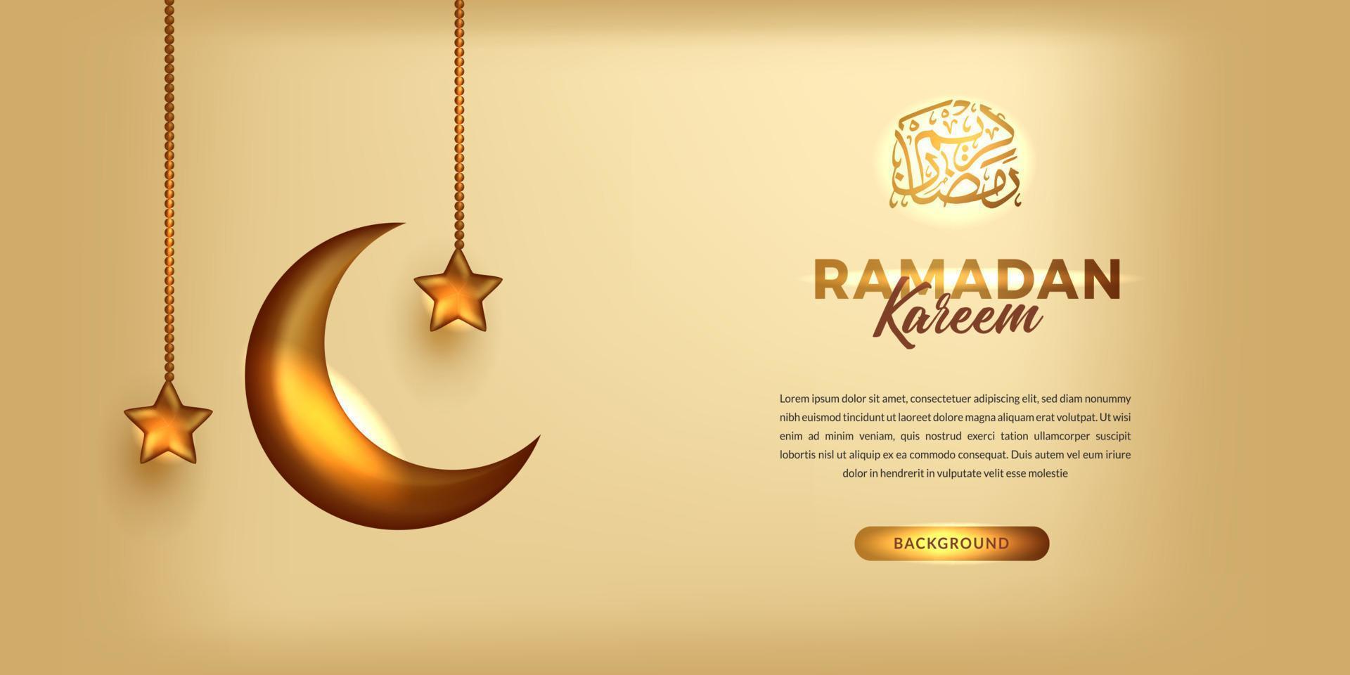 banner dorado de ramadan mubarak y plantilla de póster con espacio