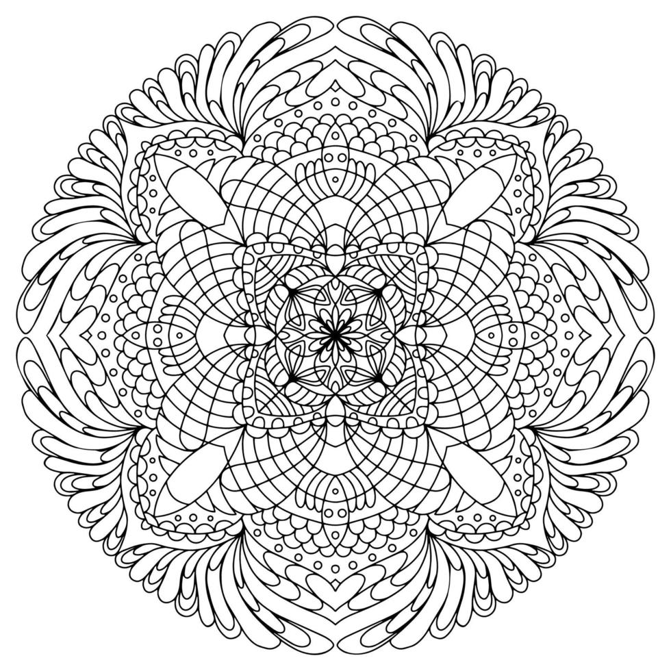 Mandala drawing vector element. Coloring page, coloring book for kids and adults. Background with space for text. Outline floral round ornament. Line Illustration for printing on paper or fabric.