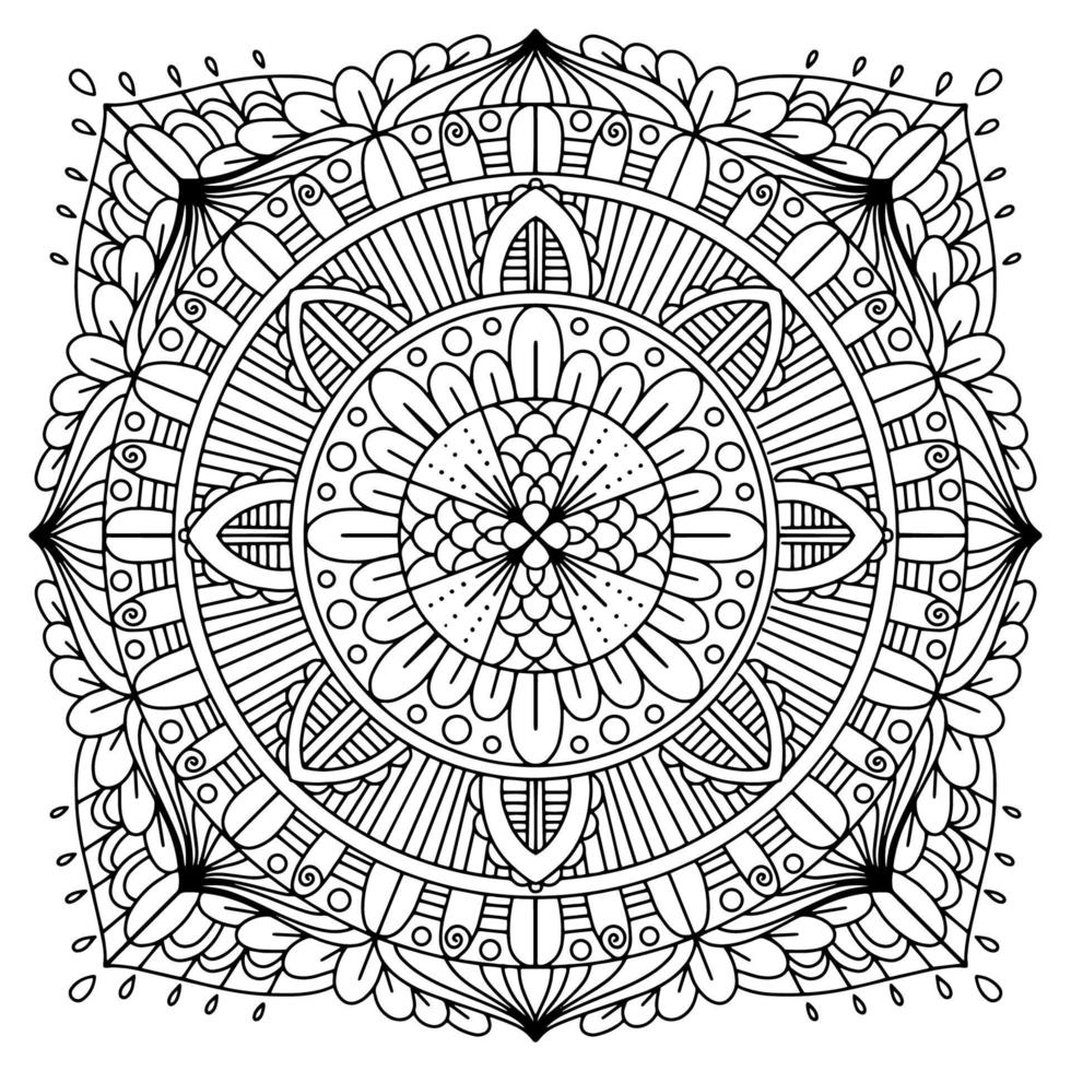 elemento vectorial de dibujo mandala. página para colorear, libro para colorear para niños y adultos. fondo con espacio para texto. esbozar adorno redondo floral. ilustración de línea para imprimir en papel o tela. vector