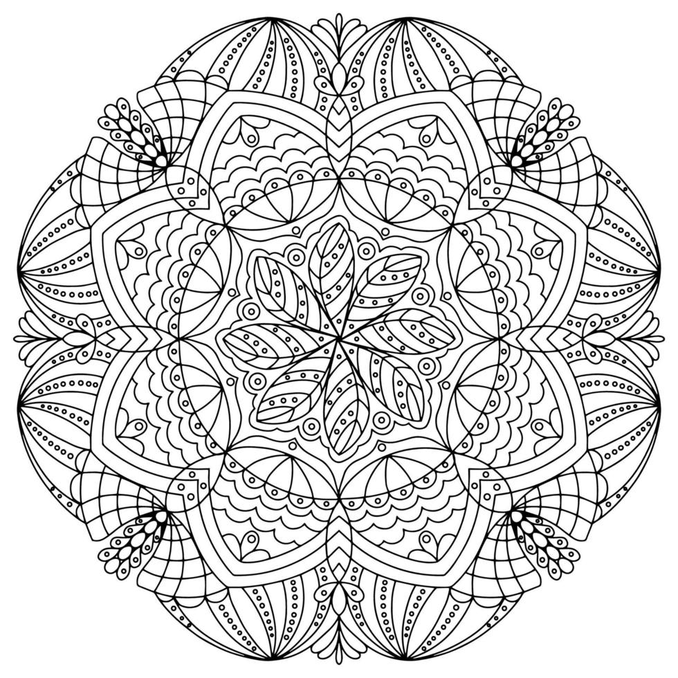 Mandala drawing vector element. Coloring page, coloring book for kids and adults. Background with space for text. Outline floral round ornament. Line Illustration for printing on paper or fabric.