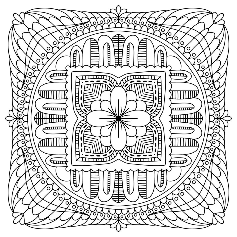 Mandala drawing vector element. Coloring page, coloring book for kids and adults. Background with space for text. Outline floral round ornament. Line Illustration for printing on paper or fabric.