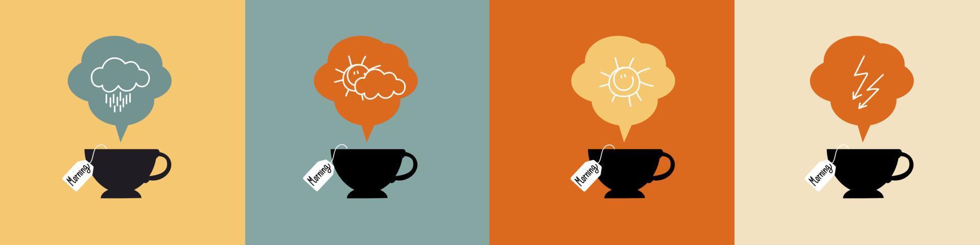 Morning drink concept.Tea cup with smoke. Vector element design.