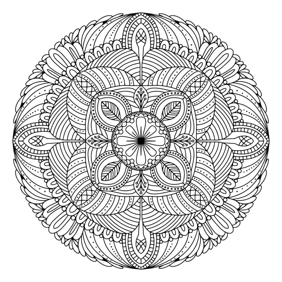 elemento vectorial de dibujo mandala. página para colorear, libro para colorear para niños y adultos. fondo con espacio para texto. esbozar adorno redondo floral. ilustración de línea para imprimir en papel o tela. vector