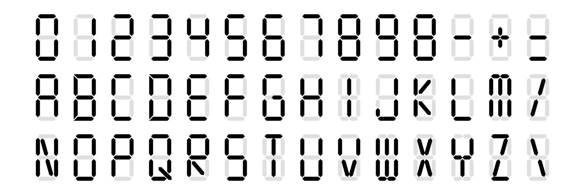 Digital numbers alphabet. Vector set illustration.