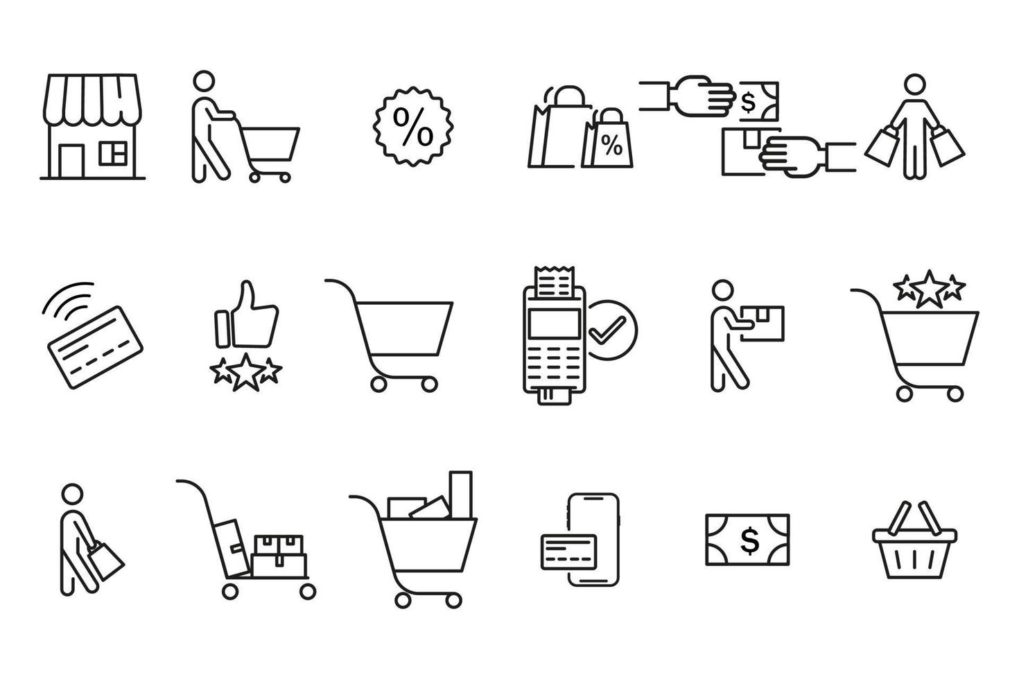 Shopping set icons. Vector illustration in line design