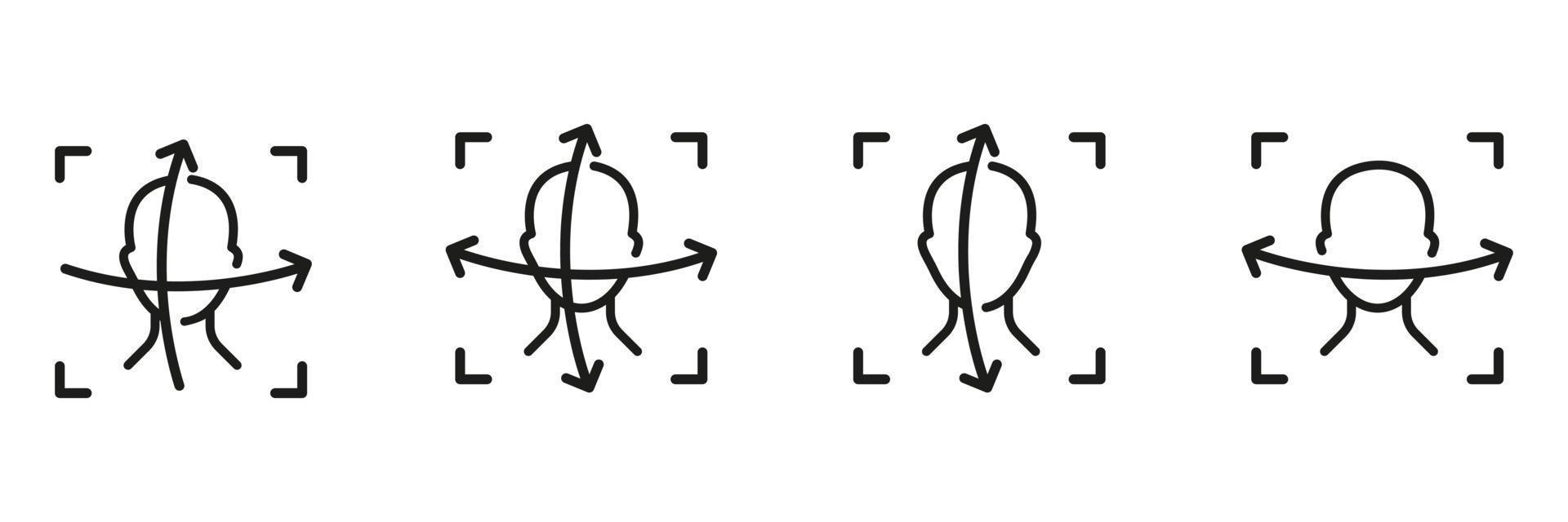 Identificación de la cara, gire la cabeza. iconos de conjunto de vectores