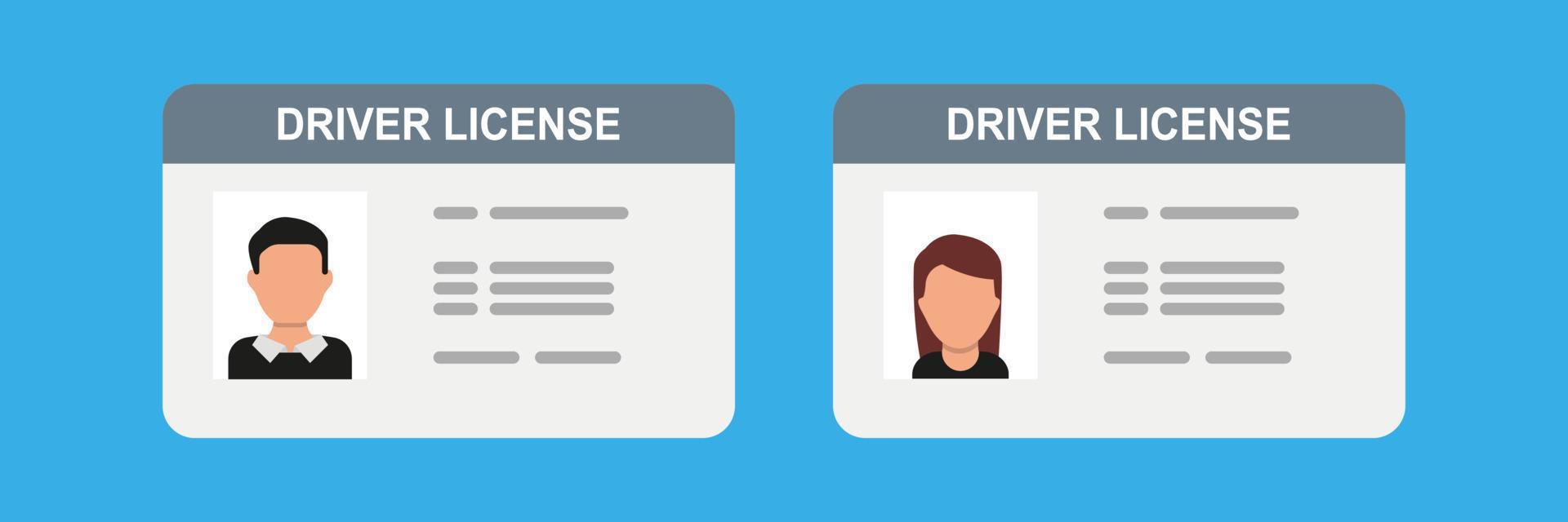 driver license for man, and for woman plastic card template. Vector in flat design