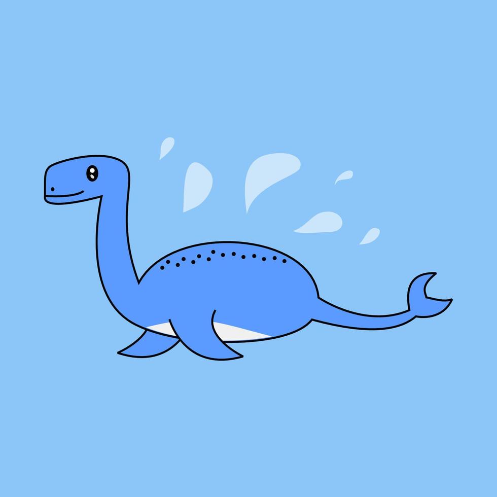 cute blue water dinosaur cartoon character vector