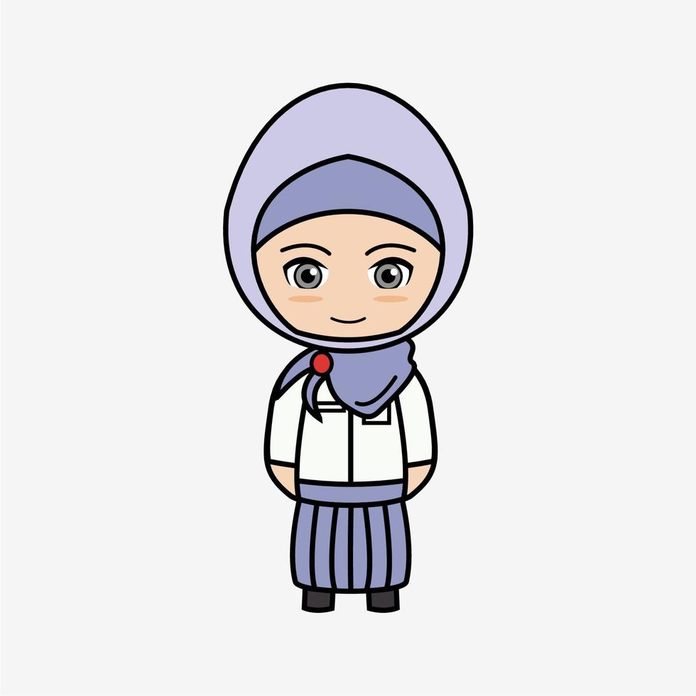 character chibi cartoon girl students in hijab vector