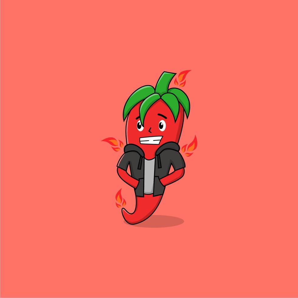 cool vector illustration of red chili characters and wearing clothes