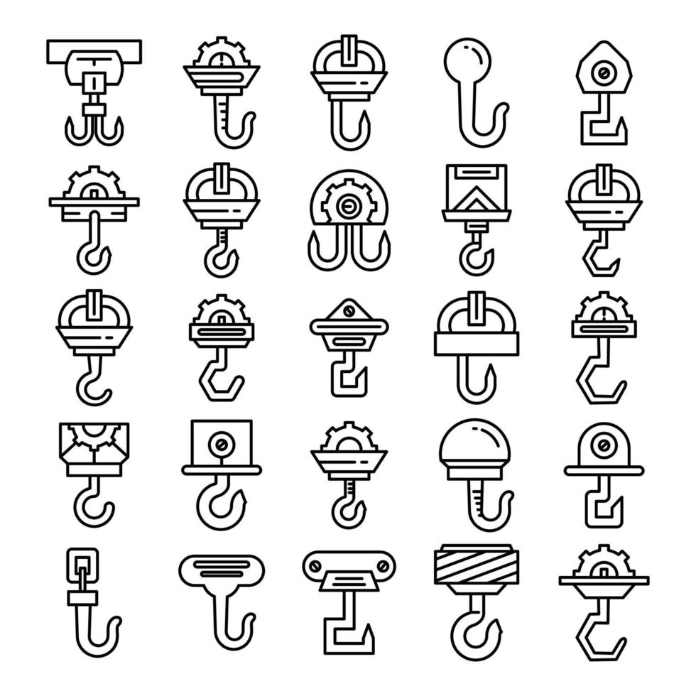 crane hook line icons set vector