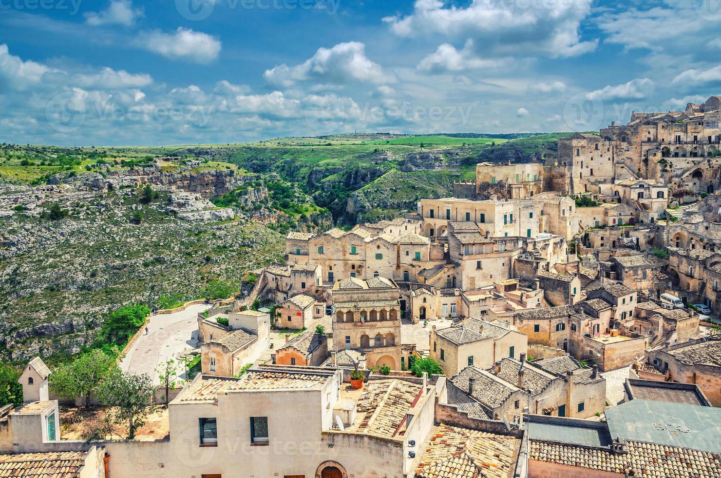 Matera aerial panoramic view of historical centre Sasso Barisano old ancient town Sassi di Matera photo