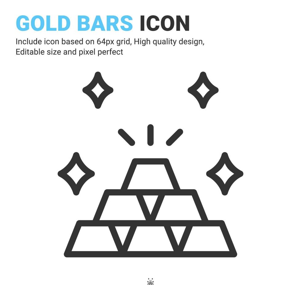 Gold bars icon vector with outline style isolated on white background. Vector illustration jewellery sign symbol icon concept for digital business, finance, industry, company, apps and project