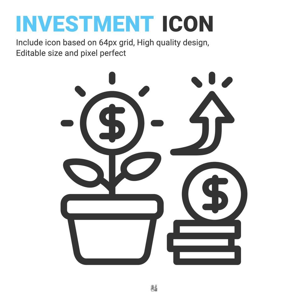 Investment icon vector with outline style isolated on white background. Vector illustration money growth sign symbol icon concept for business, finance, industry, company, apps, web and all project