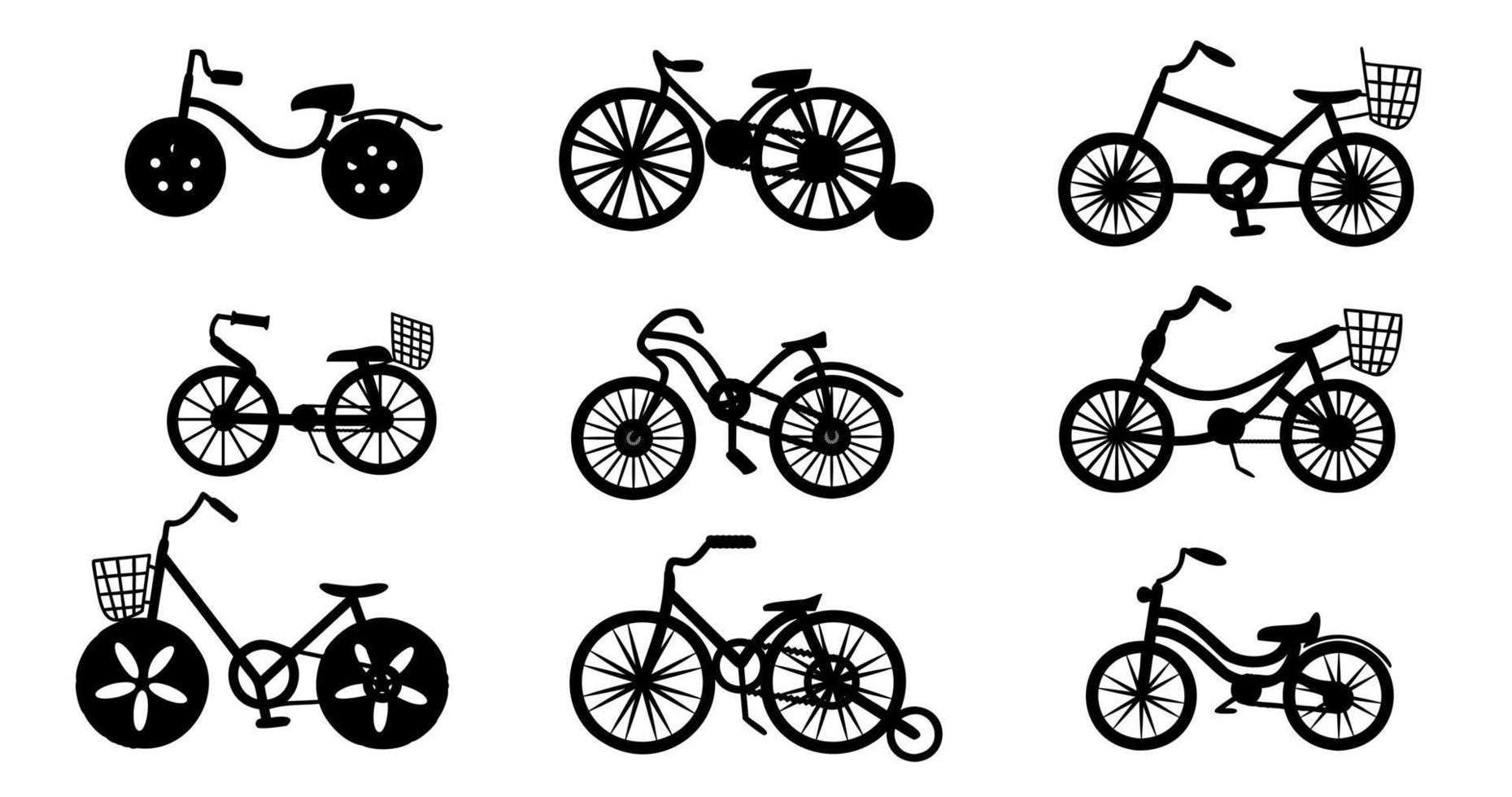 Kids bikes silhouettes set vector illustration for web.