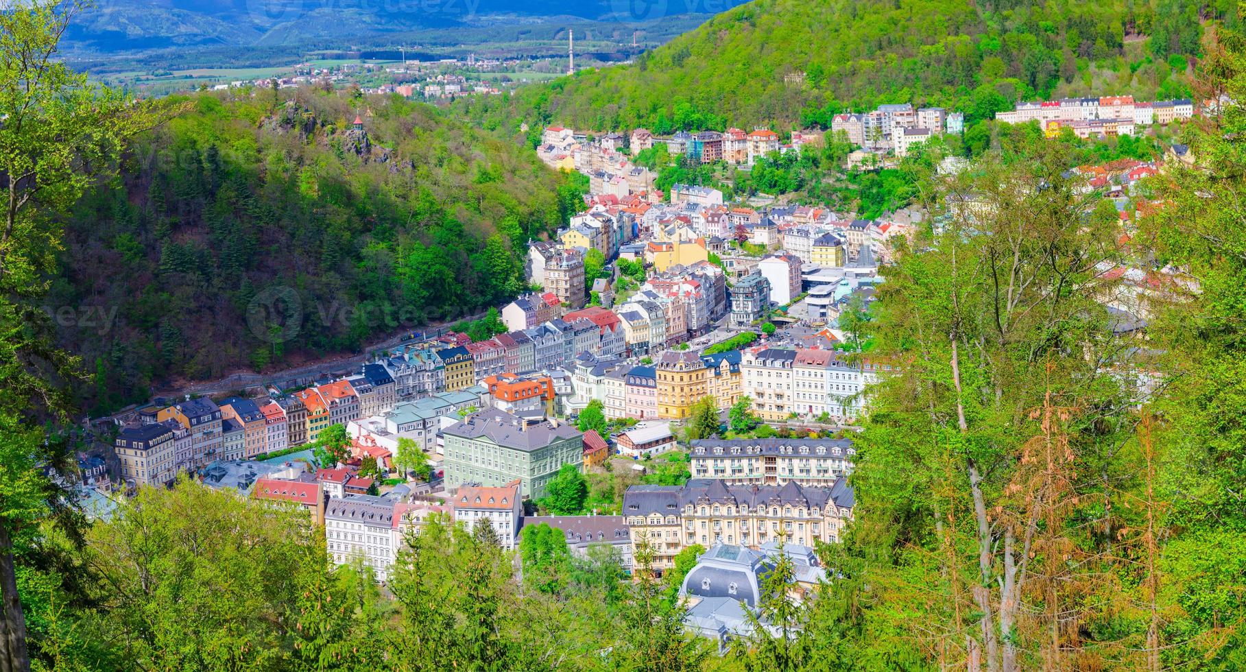 Karlovy Vary city aerial panoramic view photo