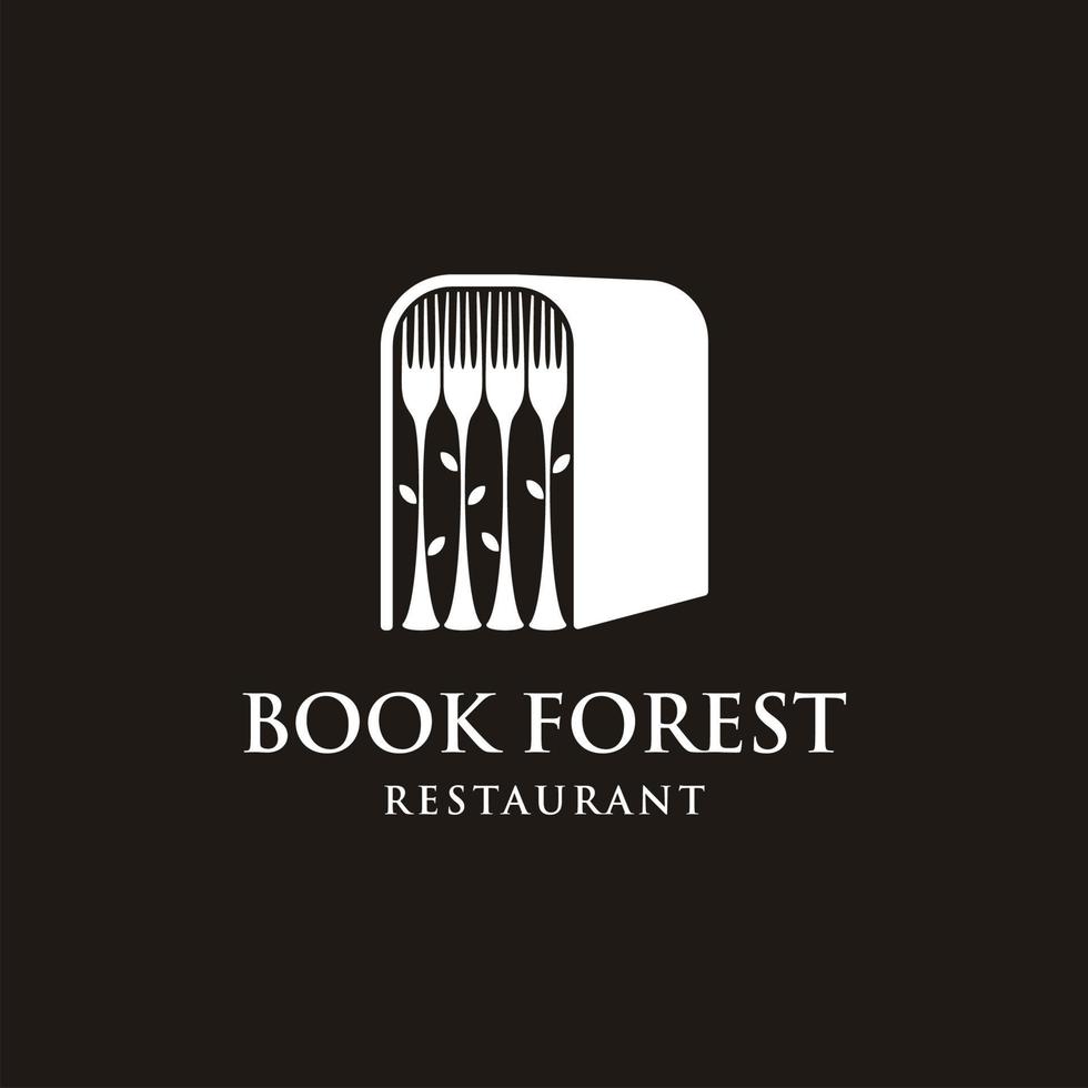 Book forest with fork illustration logo design vector