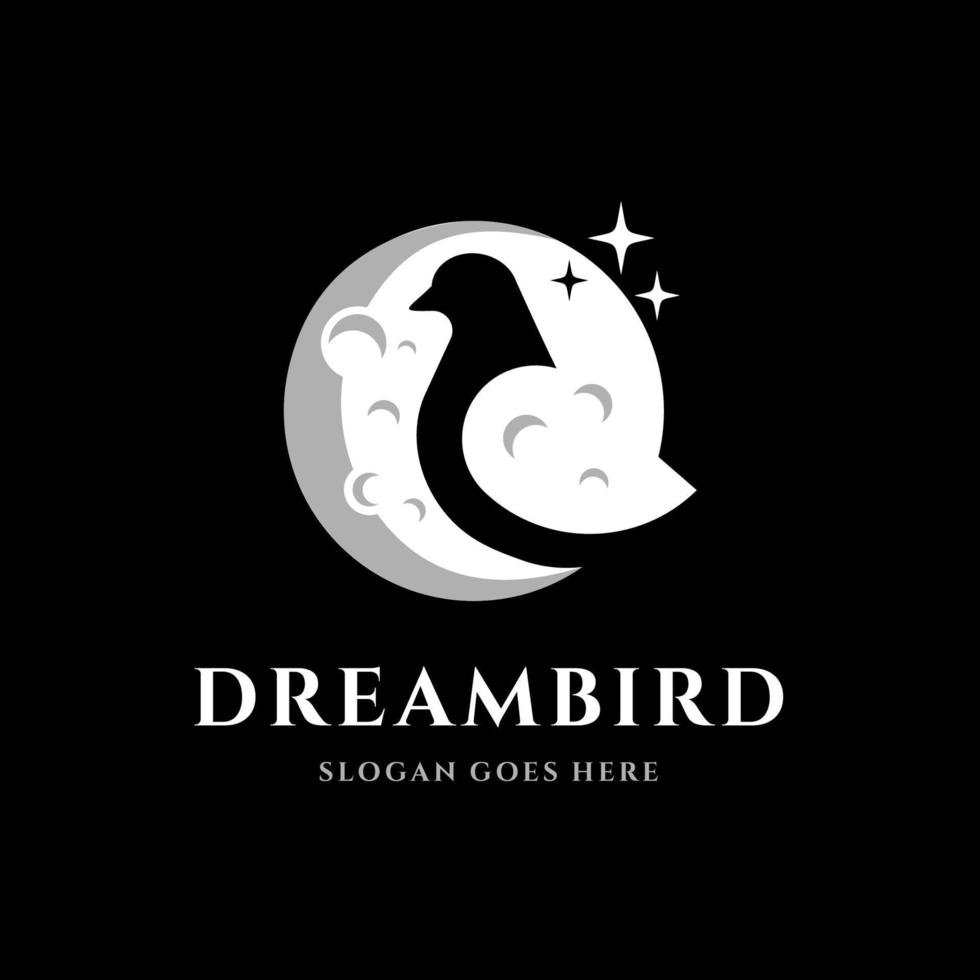 Bird negative space logo with moon and stars background vector