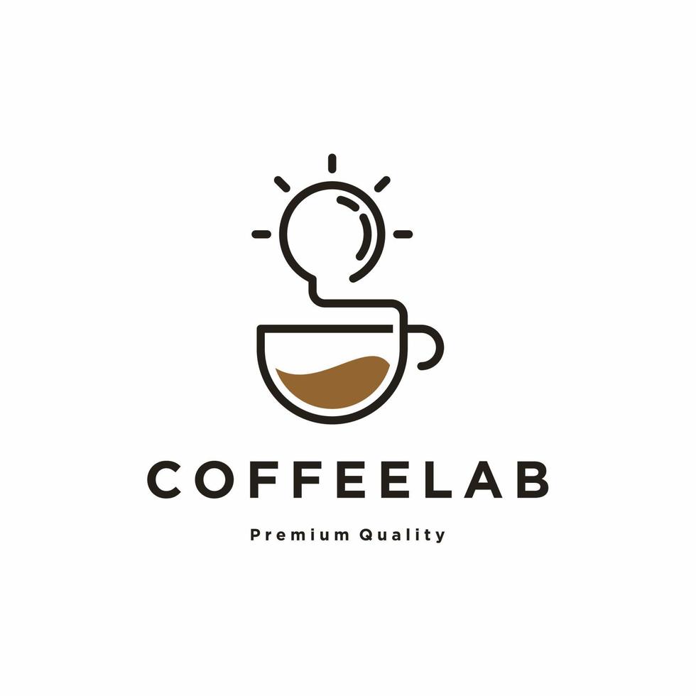 taza de café con diseño de logotipo de bombilla. icono de concepto de logotipo de café de bebidas calientes. vector