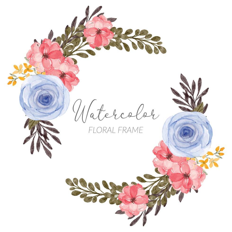 watercolor rose flower frame border wreath vector