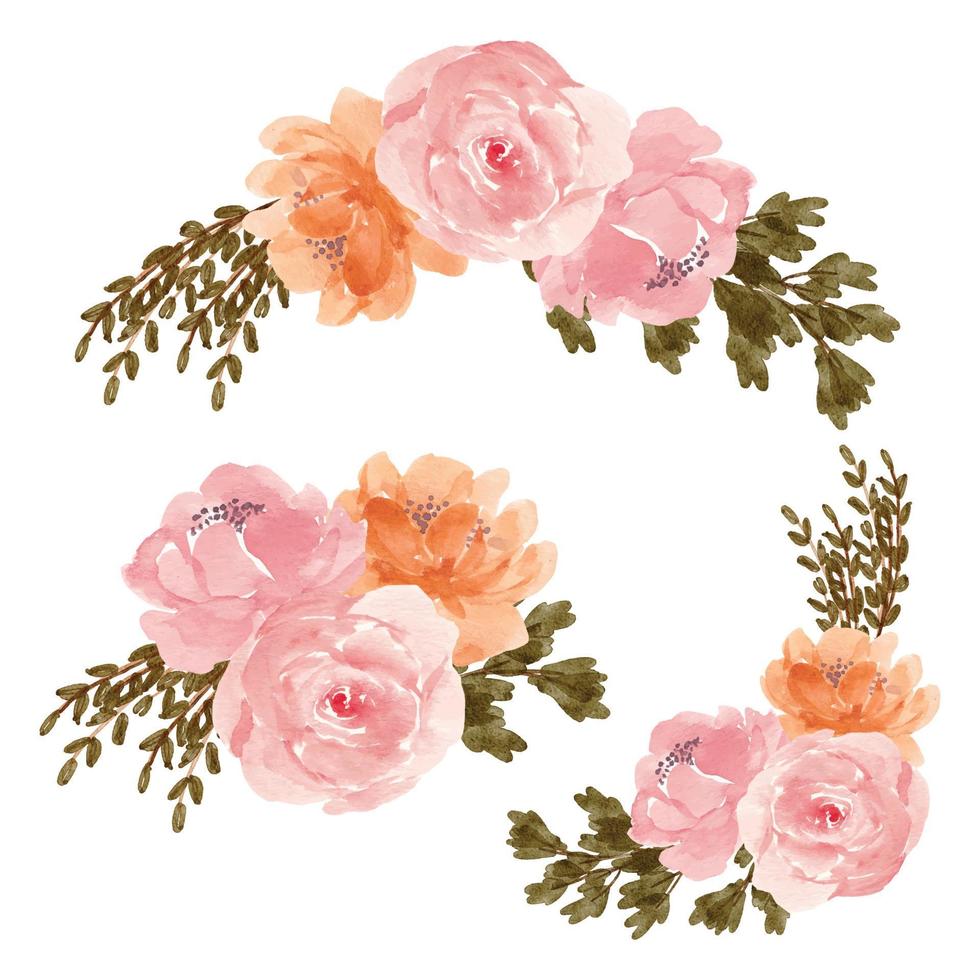 arreglo floral rosa acuarela conjunto elemento de pintura vector