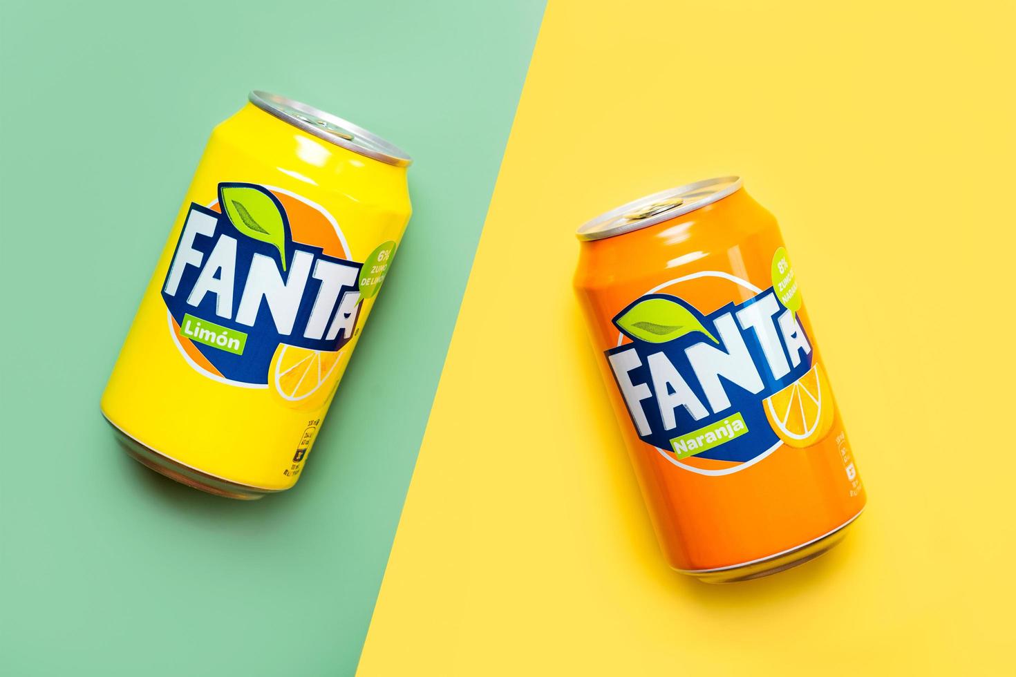 Cans of Fanta Orange and Fanta Lemon photo